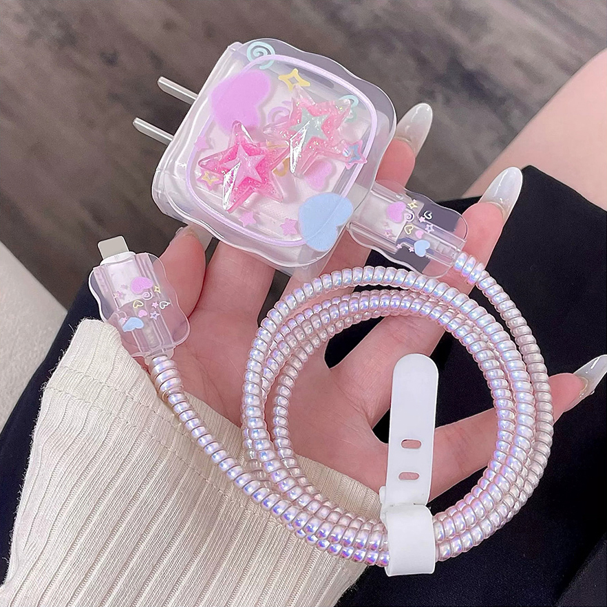 Tech Accessories Phone - Pink Star Cable Charger Protector Cover